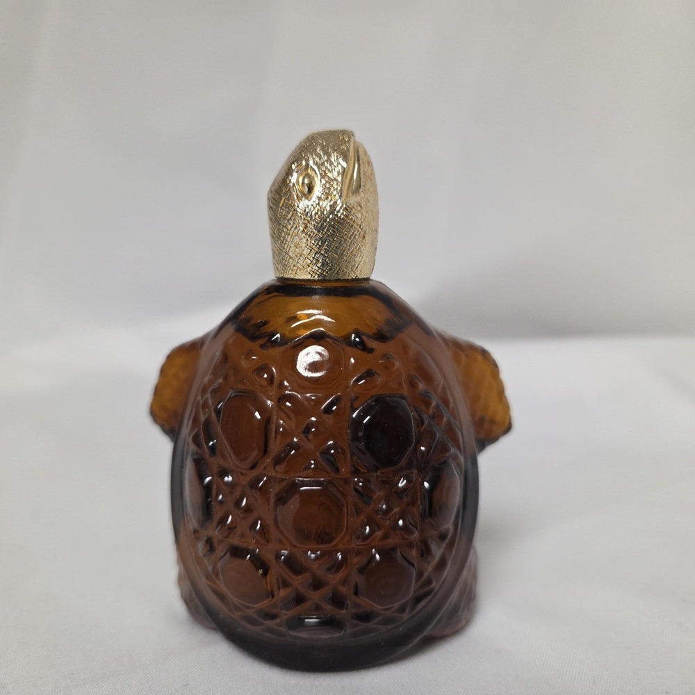 Avon Treasure Turtle Amber Bottle Gold Head Cologne Decanter 1 Fl Oz Vintage